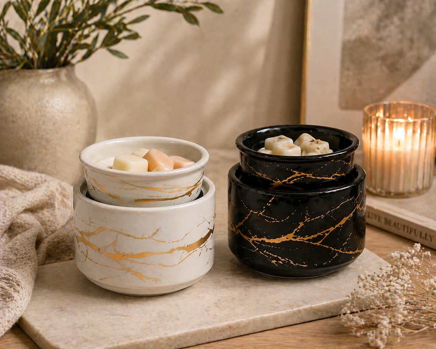 Marble Ceramic Wax Melt Warmer | 3-in-1 Home Fragrance Decor