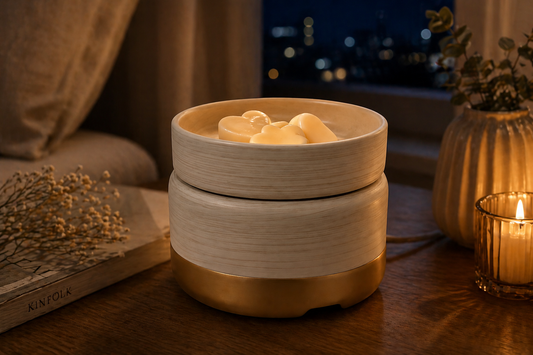 Textured Ceramic Wax Melt Warmer with Gold Base | 3-in-1 Home Fragrance Decor